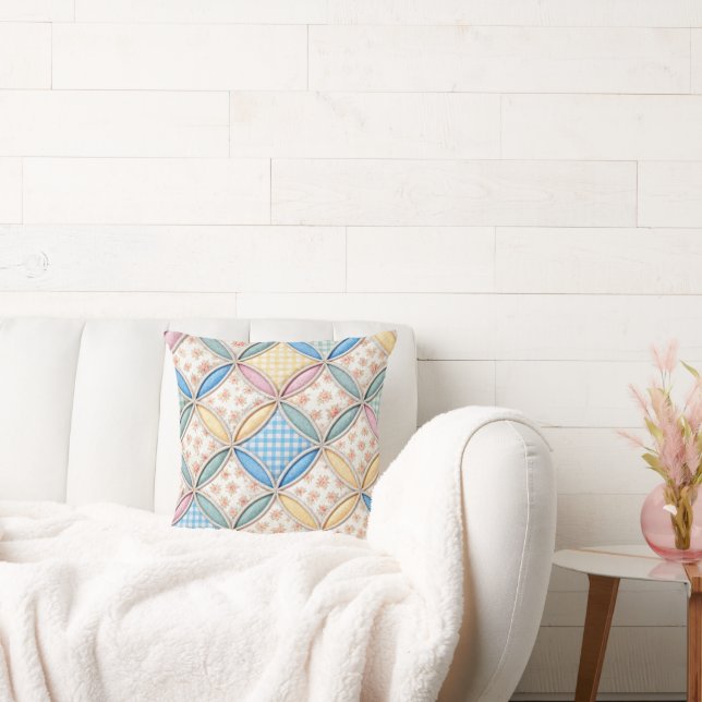Gingham Cathedral Window Quilt Design Cushion (Couch)