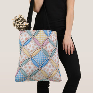 Gingham Cathedral Window Quilt Design Tote Bag