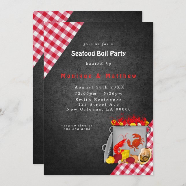 Gingham Chalkboard Seafood Boil Party Invitation (Front/Back)