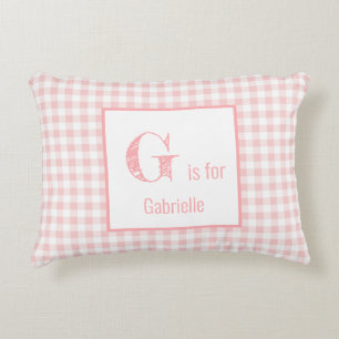 Gingham Check Baby Pink & White - Monogram Nursery Decorative Cushion