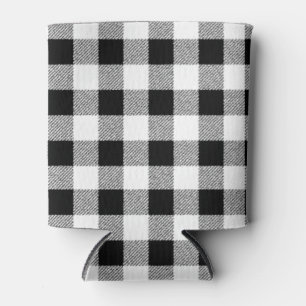 Gingham Check Black Can Cooler