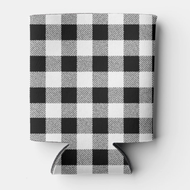 Gingham Check Black Can Cooler (Front)