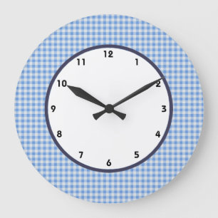 gingham check blue and white clock