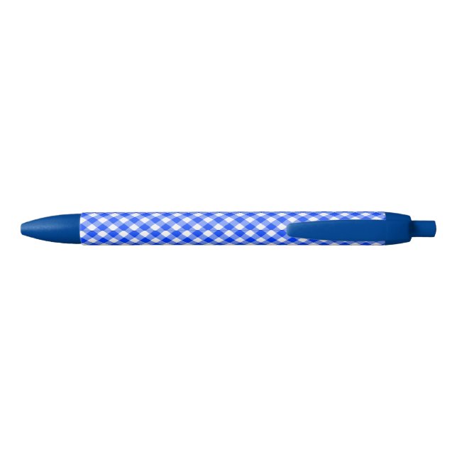 Gingham Check Blue Ballpoint Black Ink Pen (Back)