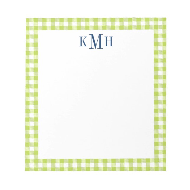 Gingham Check Border Lime Green Notepad (Front)
