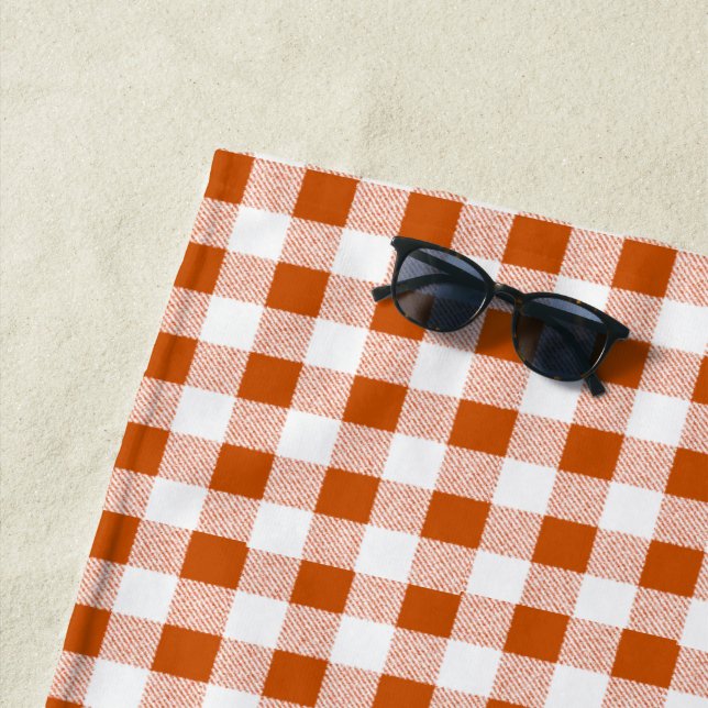 Gingham Check Brown Beach Towel (In Situ)