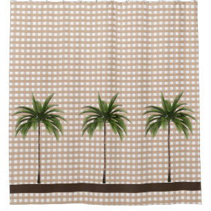 Gingham Check   Brown Stripe   Three Palm Trees Shower Curtain