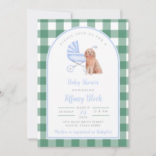 Gingham Check Dog Boy Baby Shower Invitation