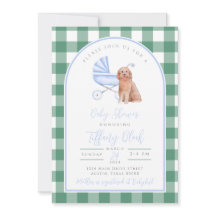 Gingham Check Dog Boy Baby Shower Invitation