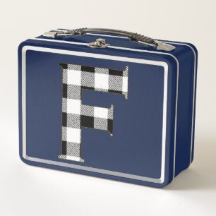 Gingham Check F Metal Lunch Box