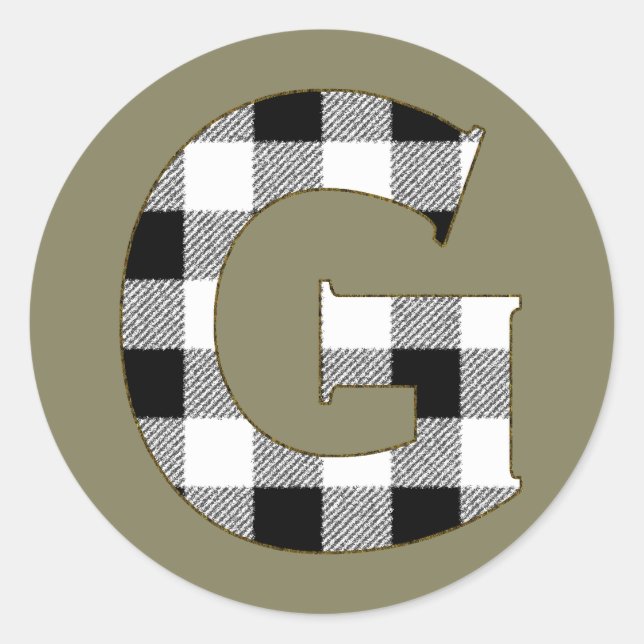 Gingham Check G Classic Round Sticker (Front)
