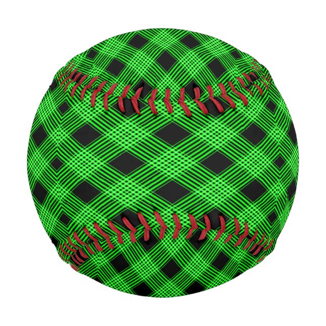 Gingham Check Green and Black Pattern Baseball (Front)