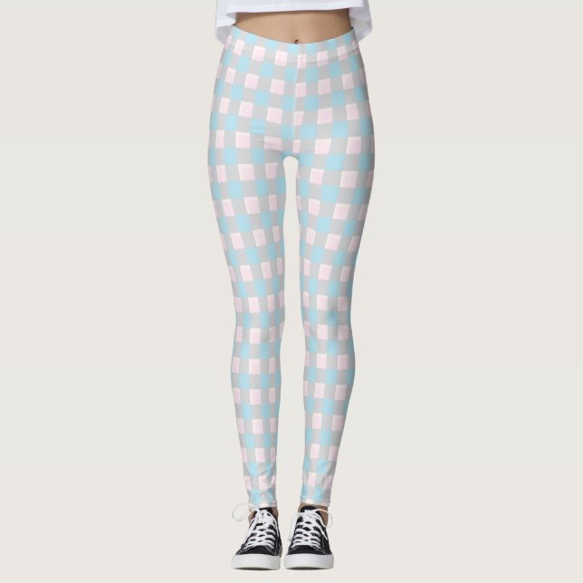 Gingham Check Leggings in Baby Blue (Front)
