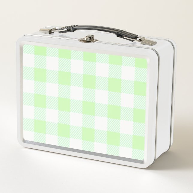 Gingham Check Light Green Metal Lunch Box (Front)