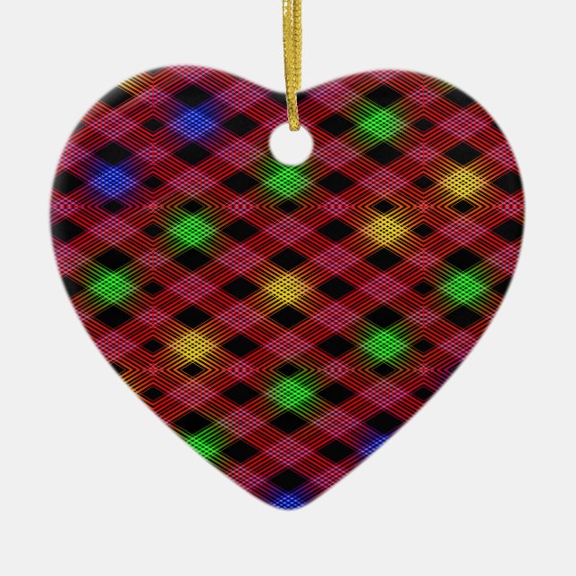 Gingham Check Multicolored Pattern Ceramic Ornament (Front)