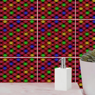 Gingham Check Multicolored Pattern Ceramic Tile