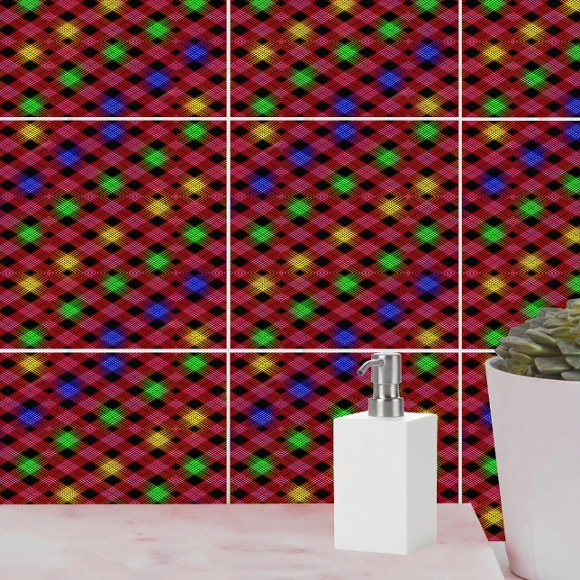 Gingham Check Multicolored Pattern Ceramic Tile (Gingham Check Multicolored Pattern Ceramic Tile)
