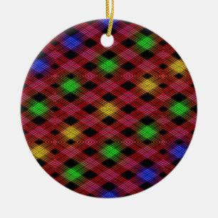 Gingham Check Multicolored Pattern Ceramic Tree Decoration