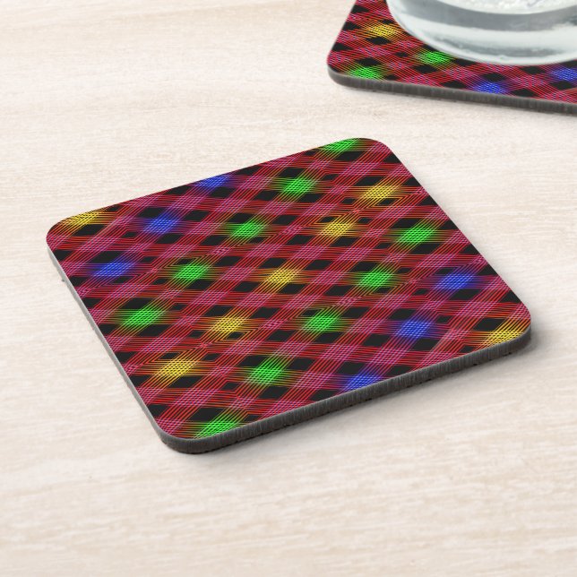 Gingham Check Multicolored Pattern Coaster (Left Side)