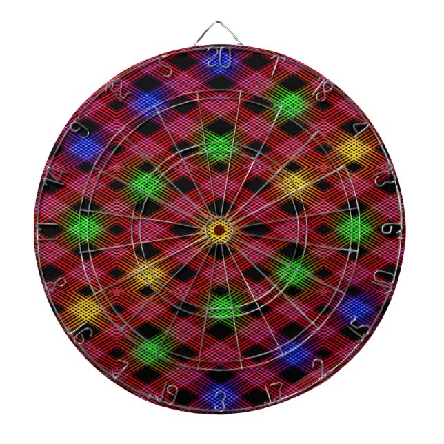 Gingham Check Multicolored Pattern Dartboard (Front)