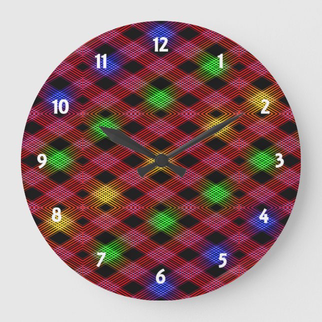 Gingham Check Multicolored Pattern Large Clock (Front)