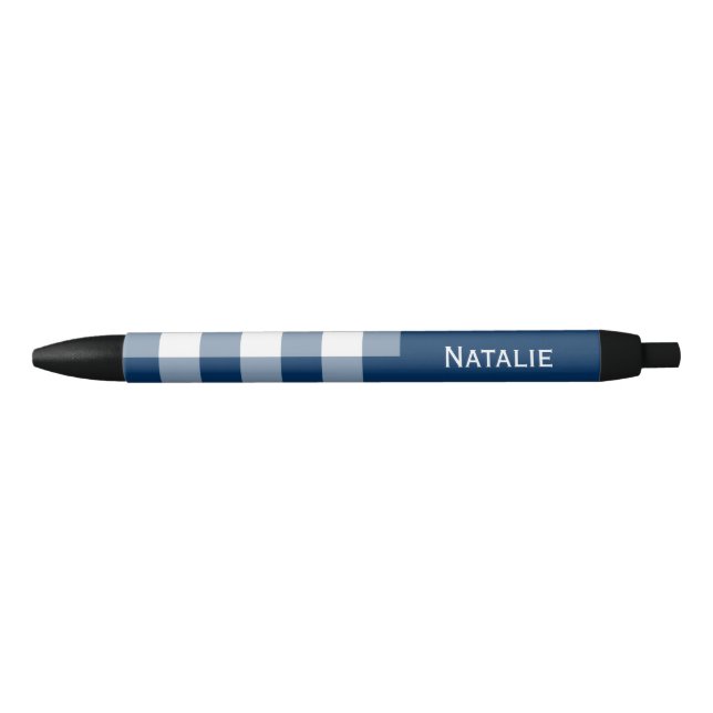 Gingham Check Navy Blue Custom Name  Black Ink Pen (Front)