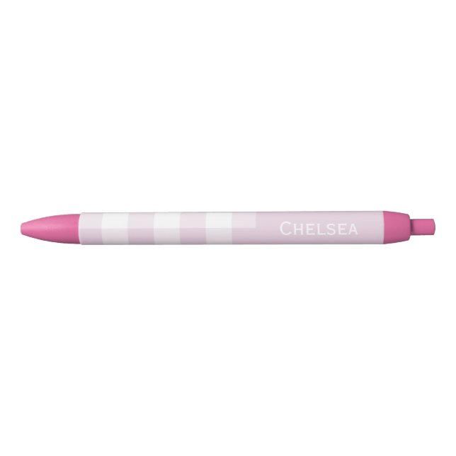 Gingham Check Pale Pink Custom Name  Black Ink Pen (Front)