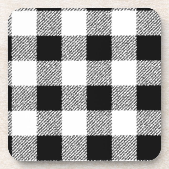 Gingham check pattern black and white coaster (Front)