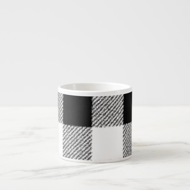Gingham check pattern black and white espresso cup (Front)
