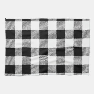 Gingham check pattern black and white tea towel