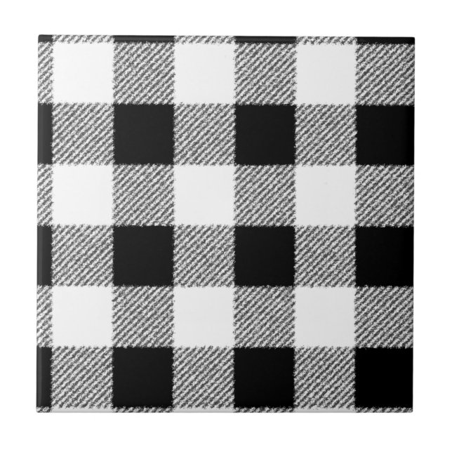 Gingham check pattern black and white tile (Front)
