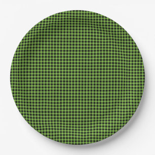 Gingham Check Pattern Black Green Timeless Fun Paper Plate