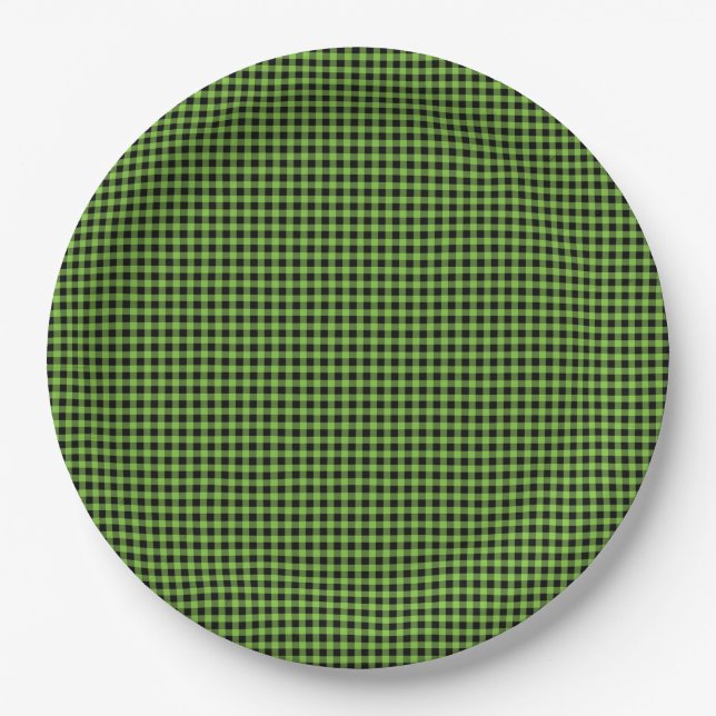 Gingham Check Pattern Black Green Timeless Fun Paper Plate (Front)