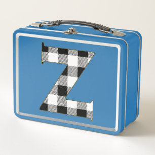 Gingham Check Pattern Letter Z Metal Lunch Box