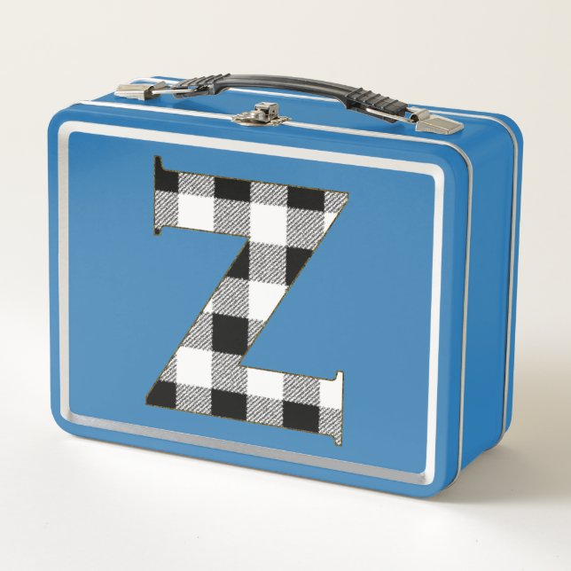 Gingham Check Pattern Letter Z Metal Lunch Box (Front)