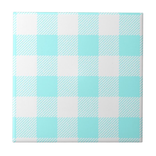 Gingham Check Pattern (light blue) Ceramic Tile (Front)