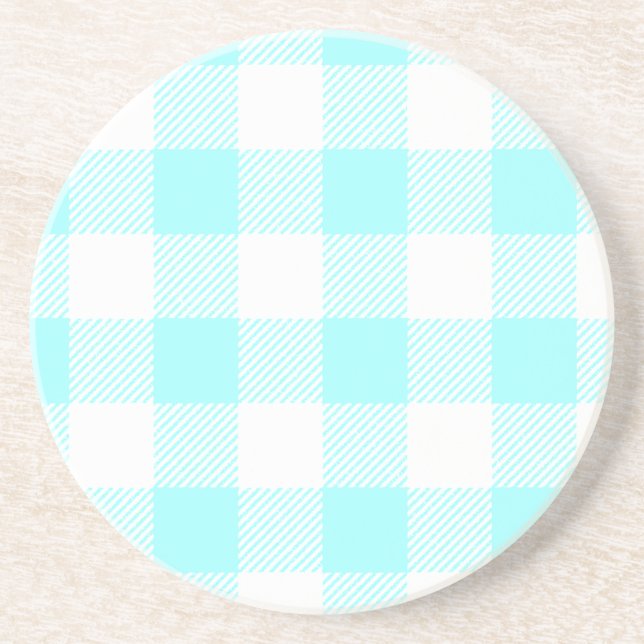Gingham Check Pattern (light blue) Coaster (Front)