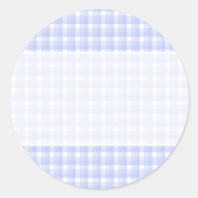 Gingham check pattern. Light Blue & White. Classic Round Sticker (Front)
