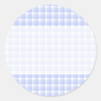 Gingham check pattern. Light Blue & White. Classic Round Sticker