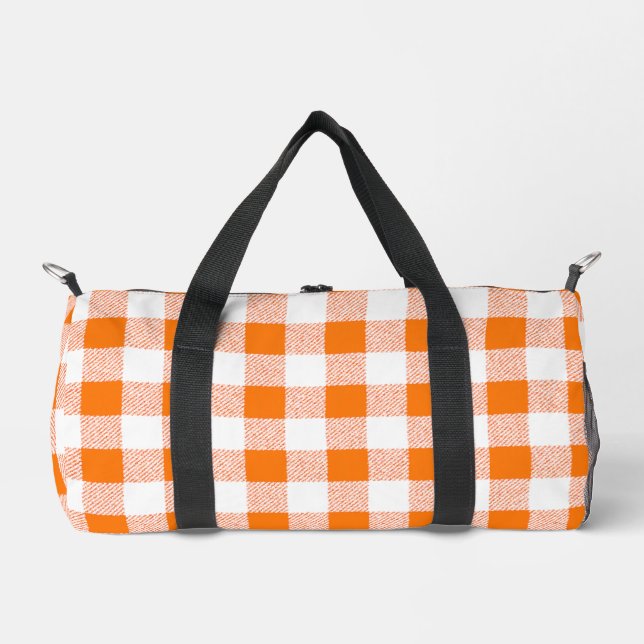 Gingham Check Pattern (Orange) Duffle Bag (Front)