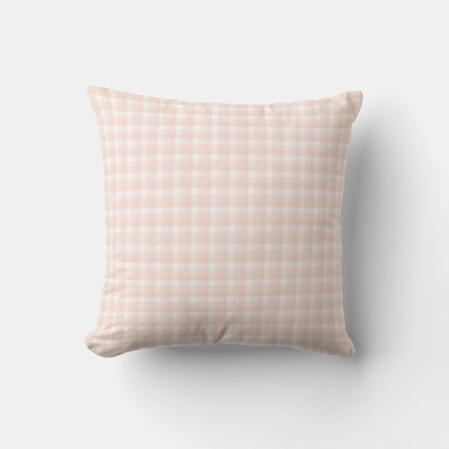 Gingham check pattern. Peach pink and white. Cushion (Front)