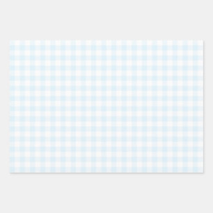 Gingham Check Pattern Plaid Light Blue Pink Grey Wrapping Paper Sheet