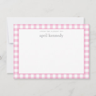 Gingham Check Personalised Light Pink Flat Card