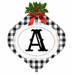 Gingham Check Photo Sculpture Ornament<br><div class="desc">Gingham check ornament with holly berries and red ribbon.</div>