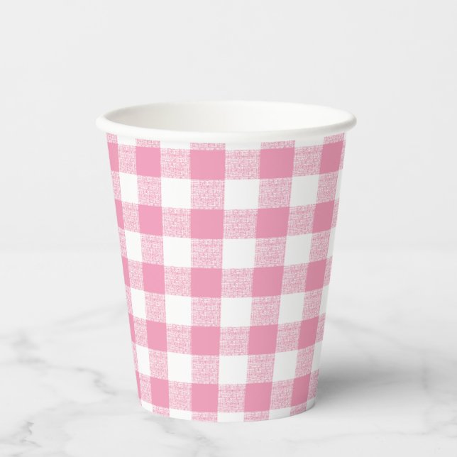 Gingham Check Pink Paper Cup (Front)