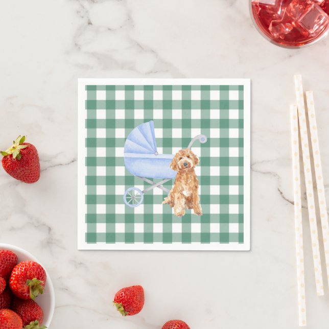 Gingham Check Puppy Golden doodl Baby Shower Napki Napkin (Insitu)