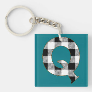 Gingham Check Q Key Ring