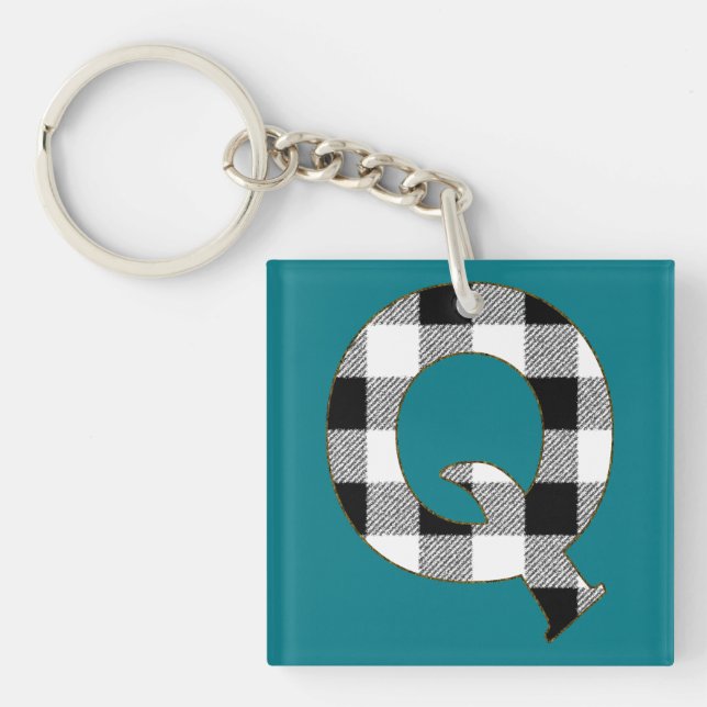 Gingham Check Q Key Ring (Front)