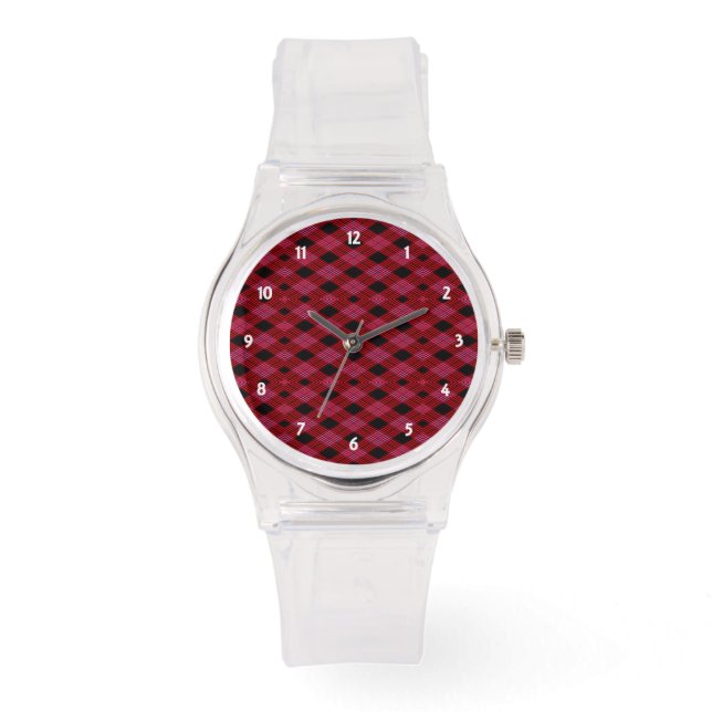 Gingham Check Red and Black Sporty Pink Watch (Front)