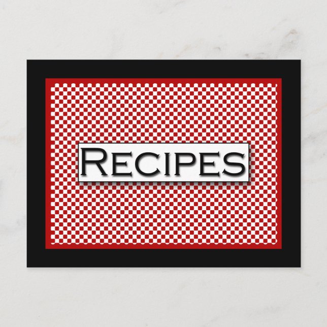 Gingham Check Red Black White Recipe Card (Front)